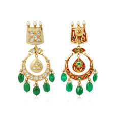 18K Yellow Gold Emerald and Diamond Polki Chandbali