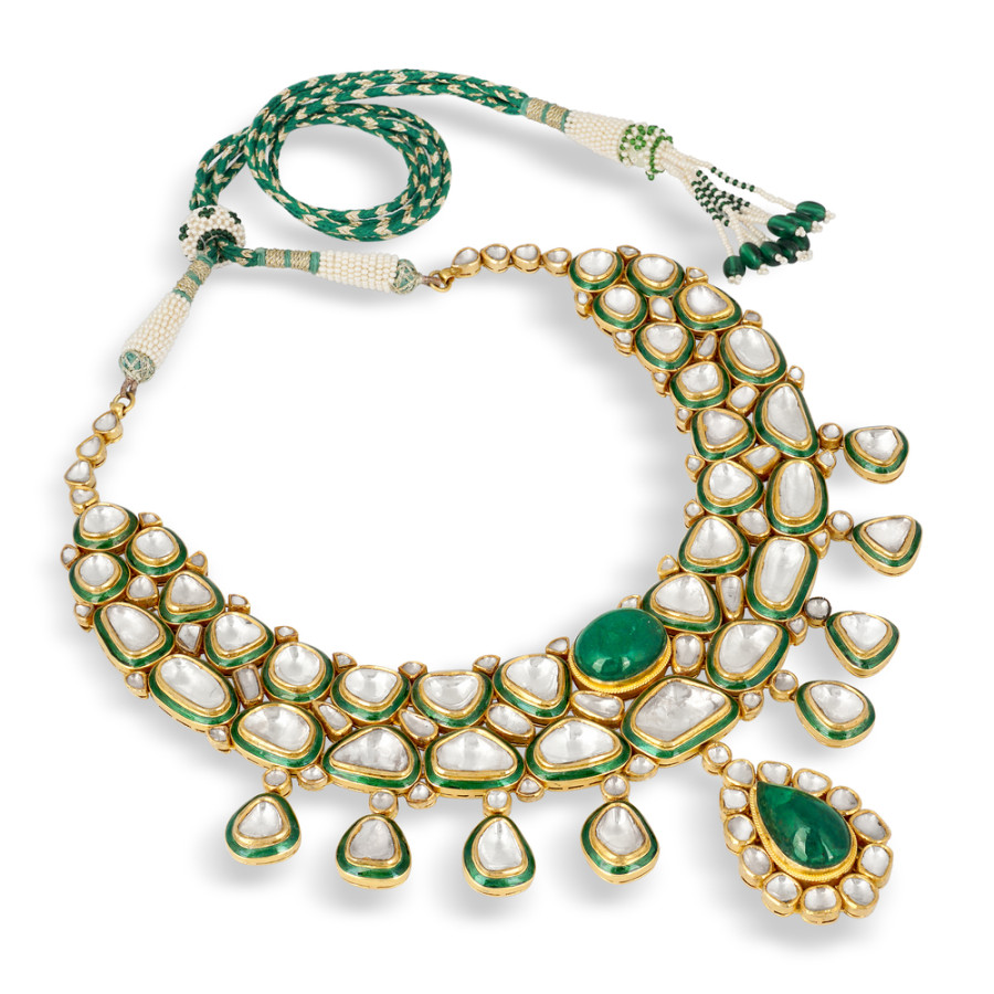 18K Gold Emerald and Polki Bridal Choker Jadau Necklace